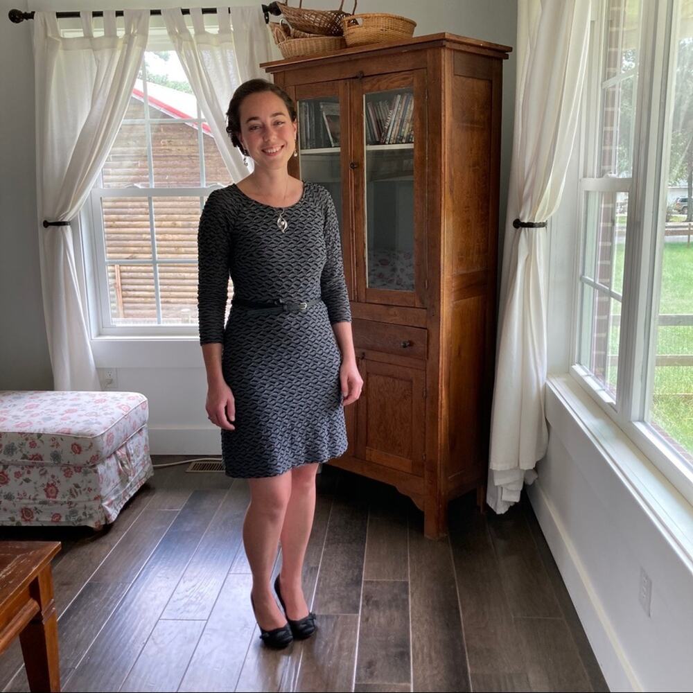 NY & Co. Grey & Black Textured Dress With Belt, XS